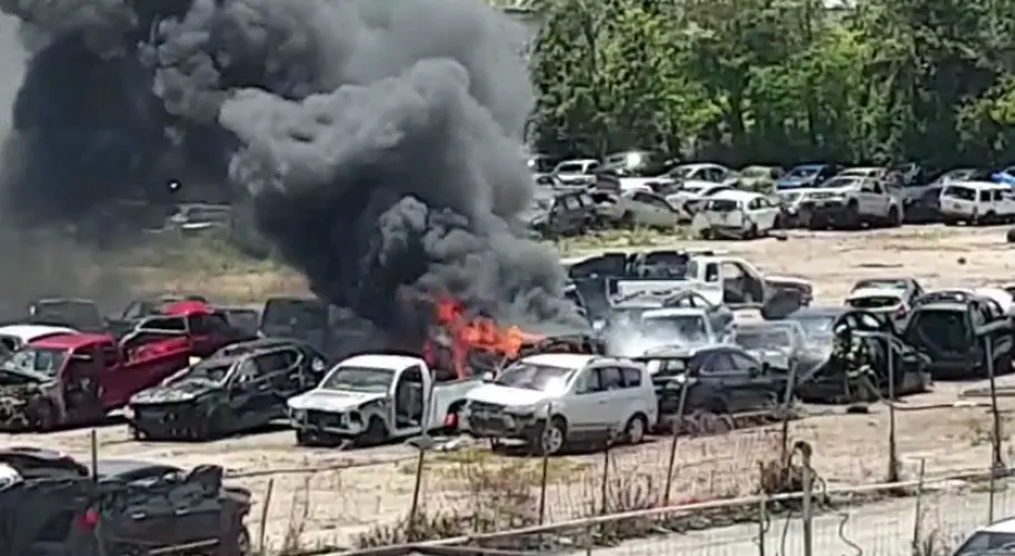 Three vehicles catch fire in Harmon junkyard
