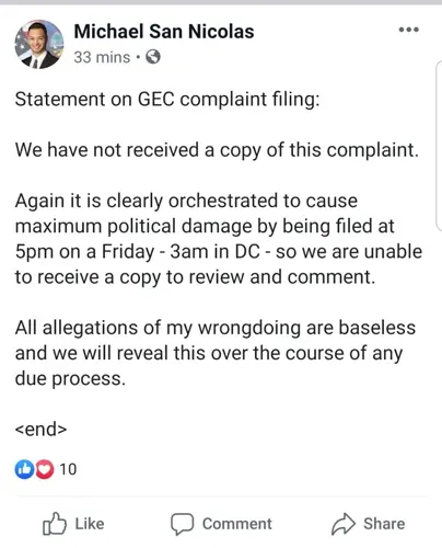 Congressman says time difference in  complaint filing makes for 'maximum political damage'