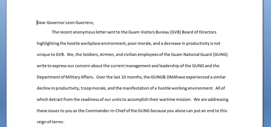 Latest anonymous letter criticizes Guam Guard's leadership
