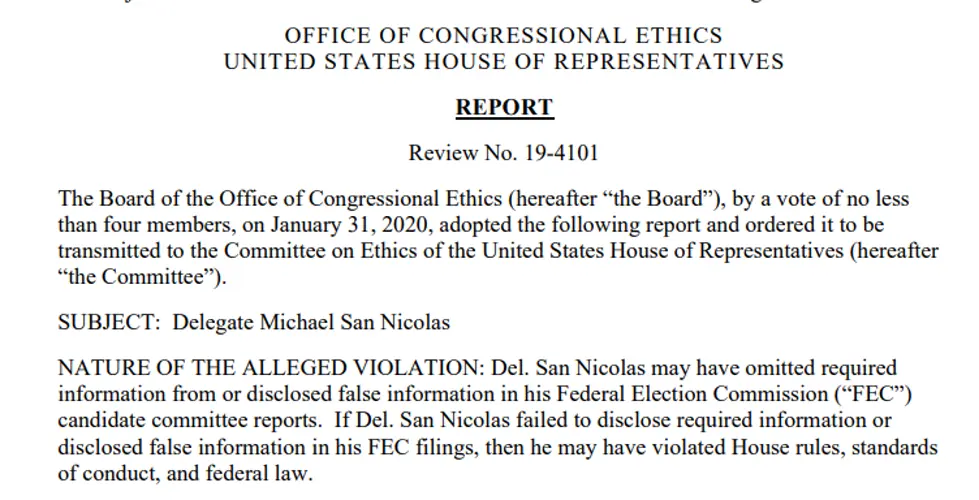 Report details House Ethics Committe's investigation of San Nicolas