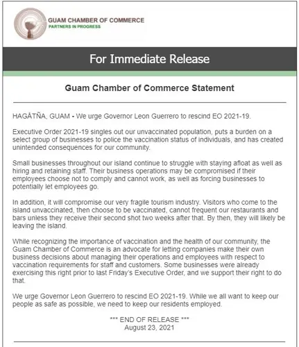 Chamber of Commerce comes out against governor's executive order