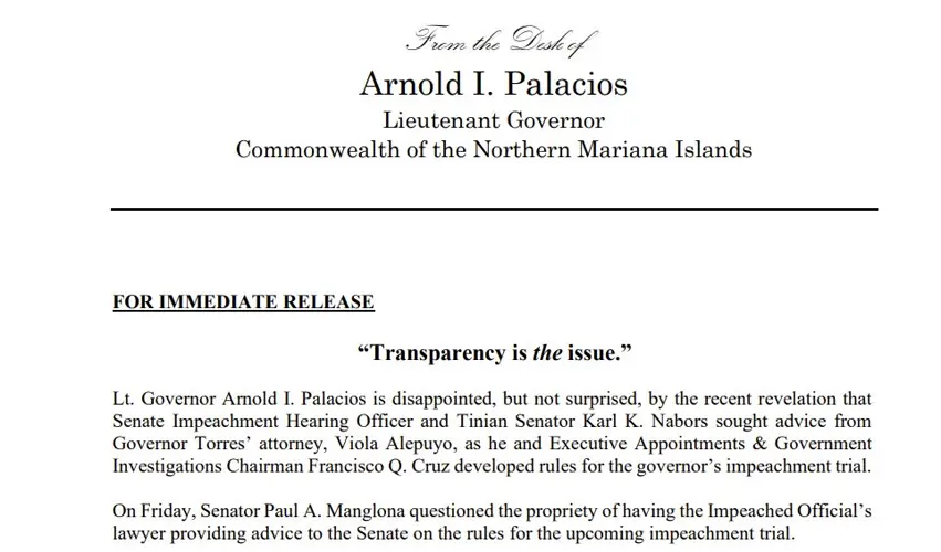 NMI Lt. Gov. "not surprised" by Senate Impeachment Scandal