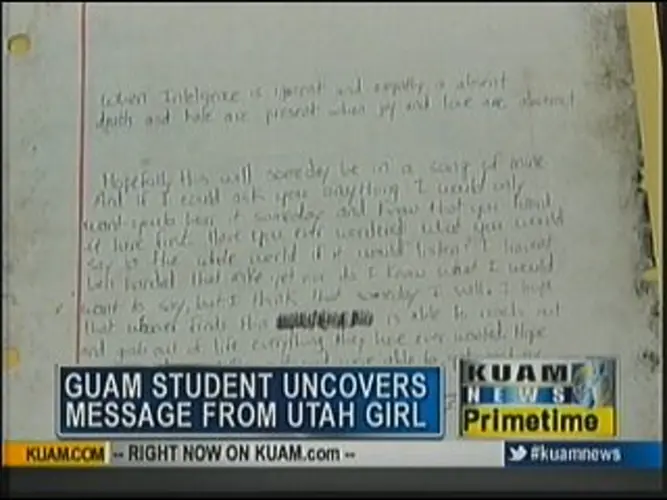 Guam student uncovers message from Utah girl