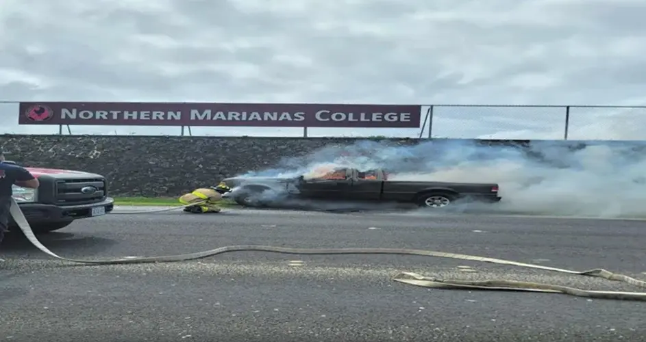 Saipan motorists escape unhurt from burning truck