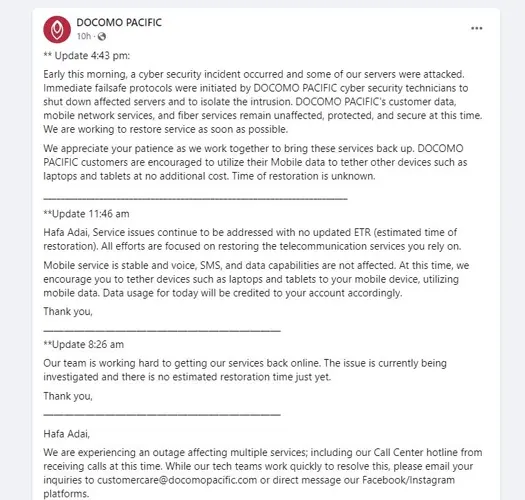 DOCOMO Pacific details cyber security attack; customer data unaffected, but system restoration ongoing