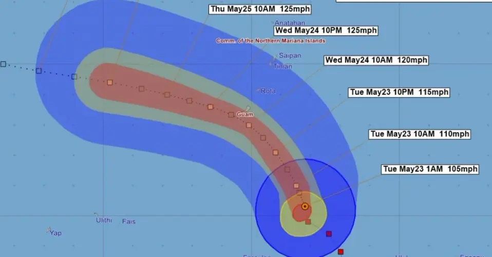 Typhoon Mawar expected to pass near or over Guam Wednesday
