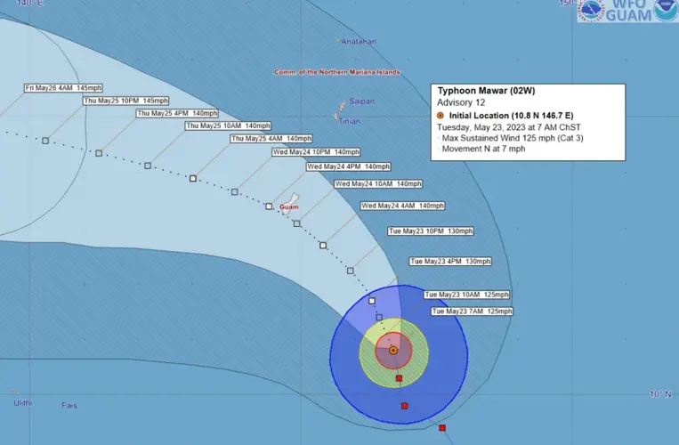 Typhoon Mawar could become a Category 4 as it passes Guam