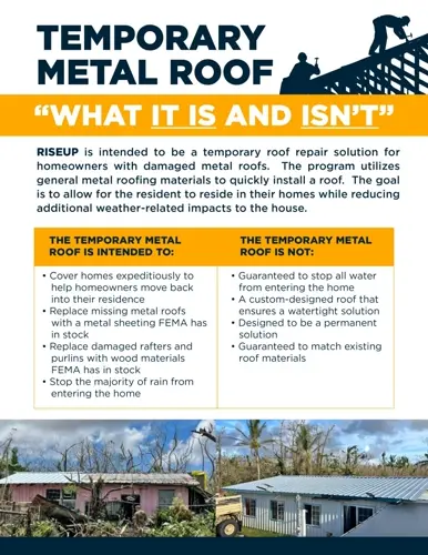 JIC Recovery Release No. 51: RISEUP Temporary Roof Project - What it Is and What it Is Not