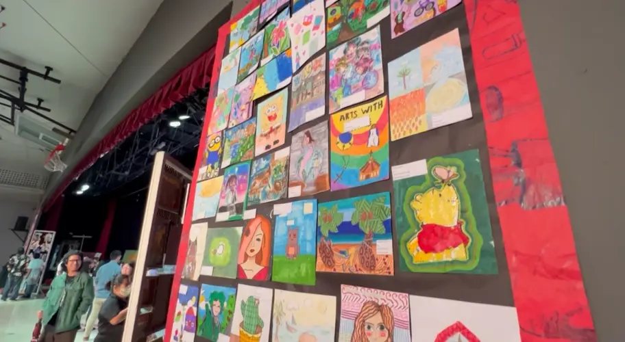 Pieces on display created by students in Santa Barbara's art club