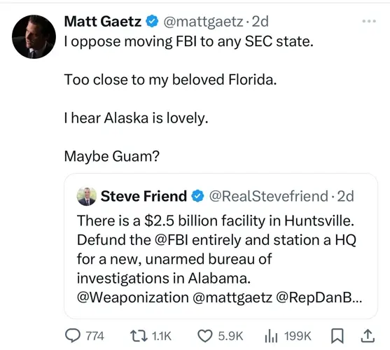 Matt Gaetz opposition to new FBI HQ leads to disparaging remark about Guam