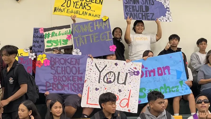 “Broken school, broken promises”: Simon Sanchez students speak out against delays to rebuild their campus