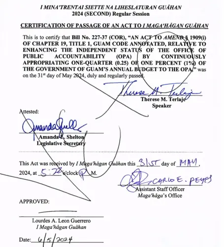 Governor Leon Guerrero passes eight bills, vetoes one