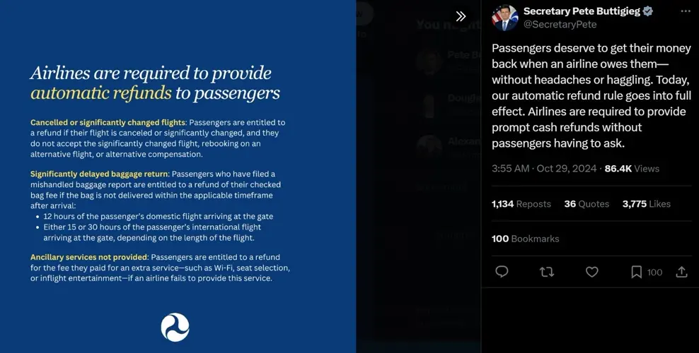 Airlines must now give cash refunds for long delays and bag issues