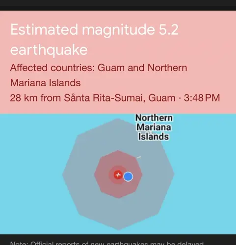 5.2 magnitude earthquake recorded off the coast of Guam