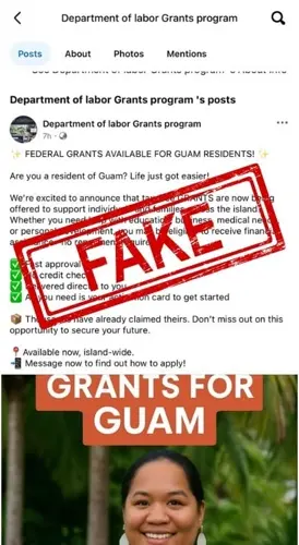 Guam Department of Labor warns of Facebook grant scam