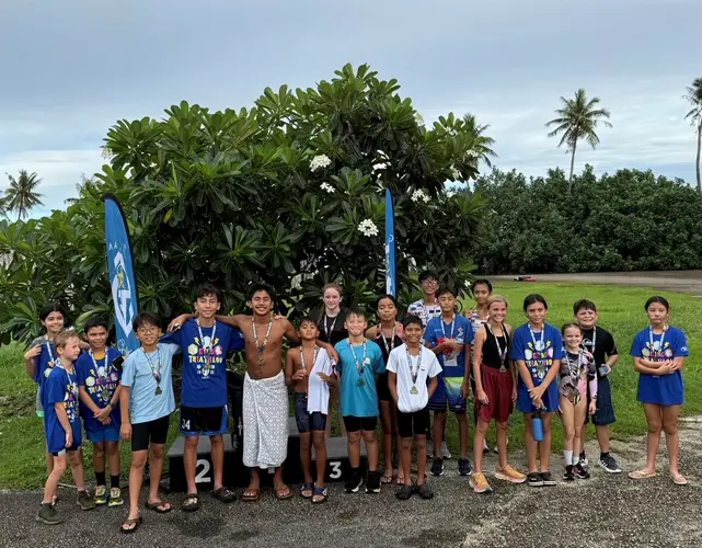 Tanom Camacho and Ella Pangelinan take the win at the Guam Triathlon Federation’s Kids Triathlon