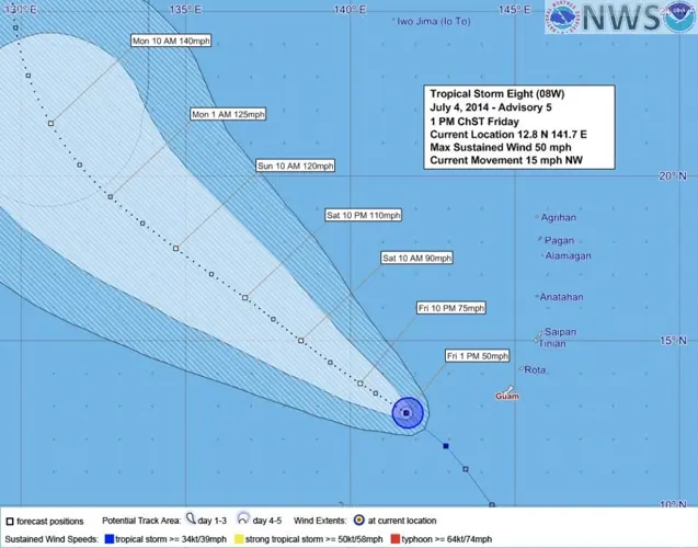 Tropical storm moves away from Guam
