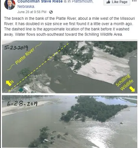 Councilman Shows Growing Breach In Bank Of Platte River At Plattsmouth