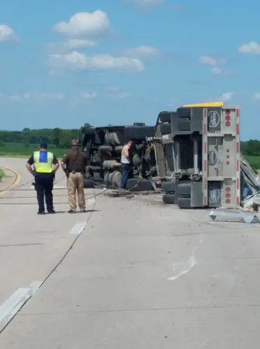 Semi overturns just south of U.S. Highway 81, 136 intersection