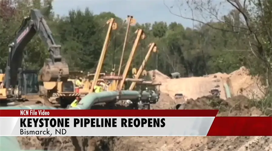 Keystone pipeline restarts 2 weeks after North Dakota leak