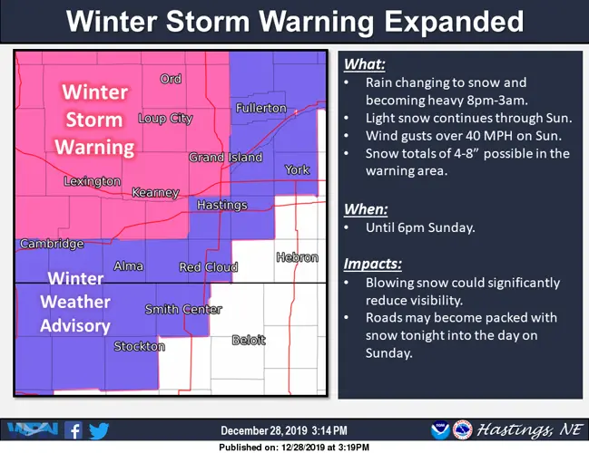 Winter Storm Warning Expanded Across Central Nebraska