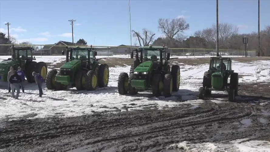 Teens drive tractors to school