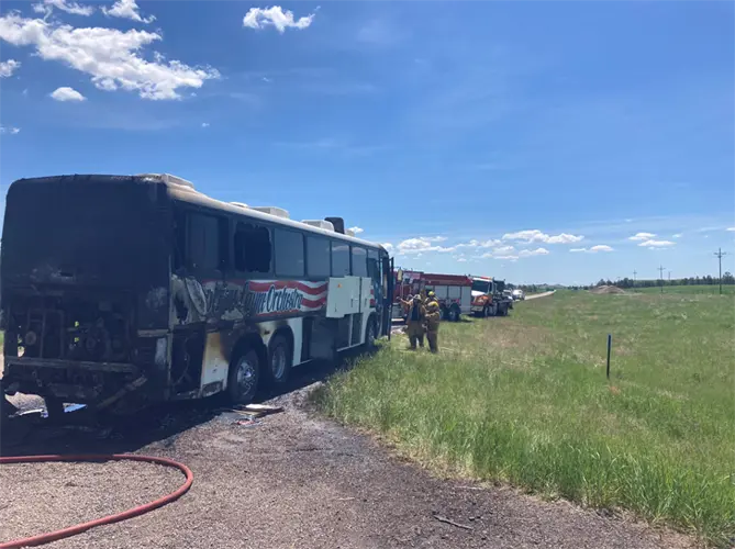Everyone safe after bus fire south of Crawford