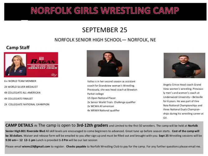 World medalists to coach wrestling camp in Norfolk
