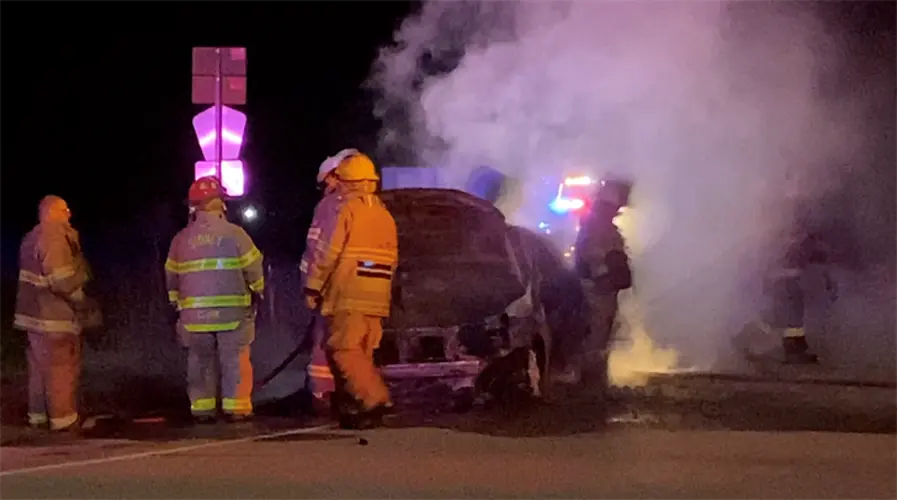 Thurman, Sidney, and Tabor Fire Departments respond to car fire