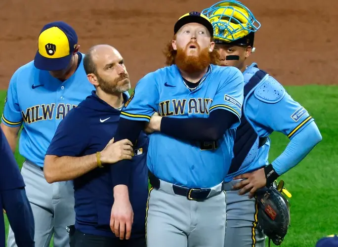 Brewers starter Dustin May hit by line drive and leaves game after 1 pitch against Mets