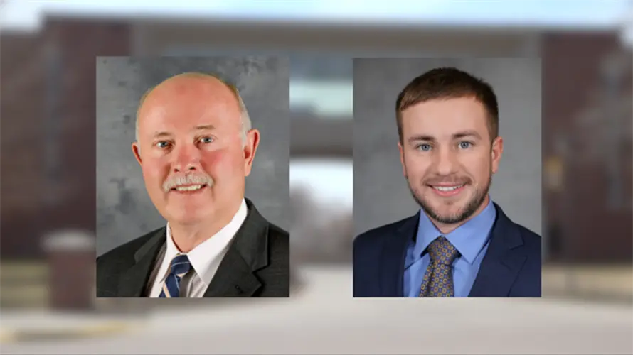 Charlie Bicak, Nate Grimm speaking at UNK spring commencement