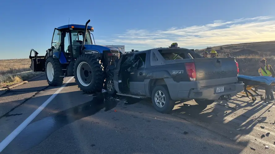 Truck collides with tractor in Chase County