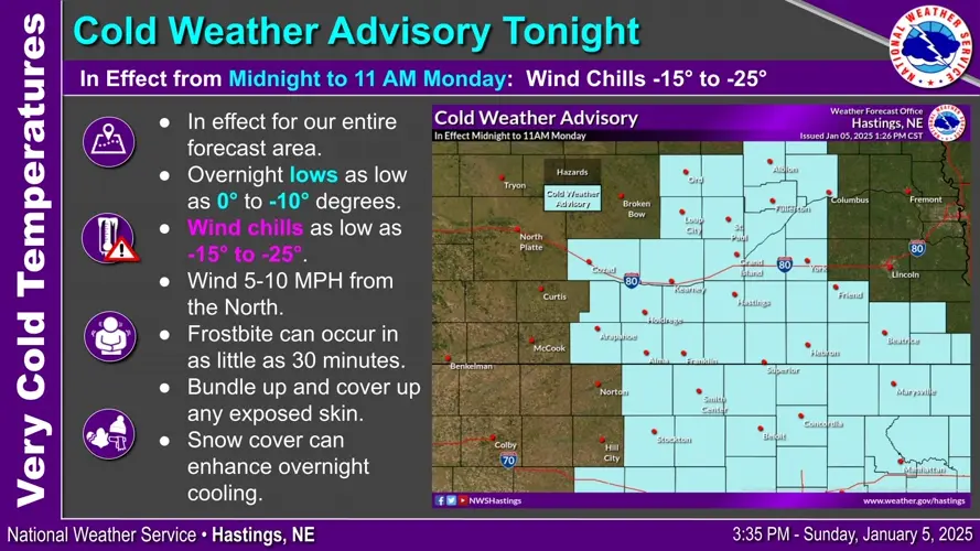 Cold Weather Advisory issued for much of Nebraska