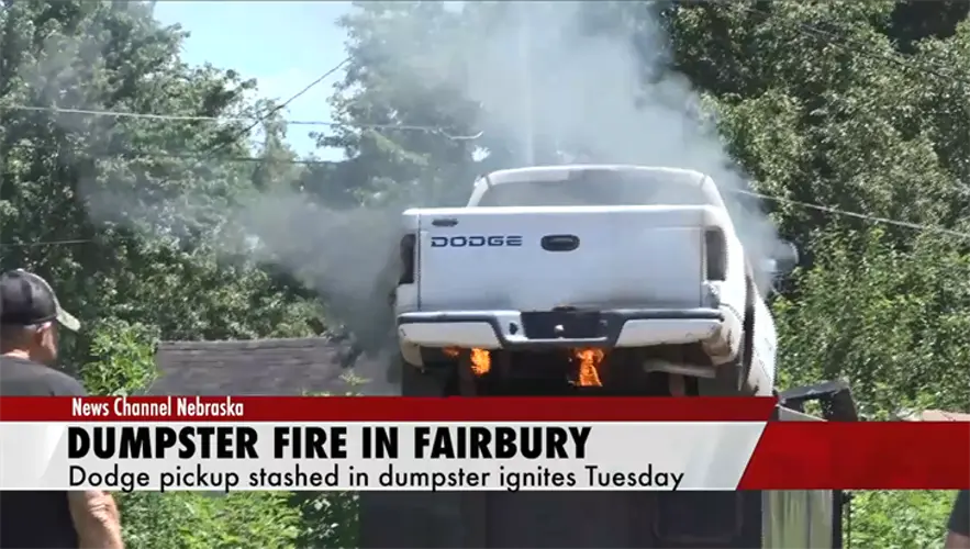 Dumpster fire in Fairbury ignites pickup