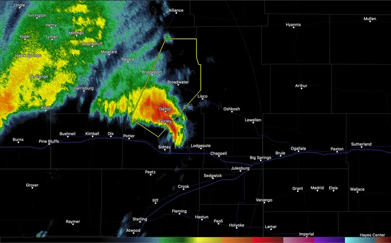 60 MPH wind gusts, penny size hail in Cheyenne and Morrill Counties