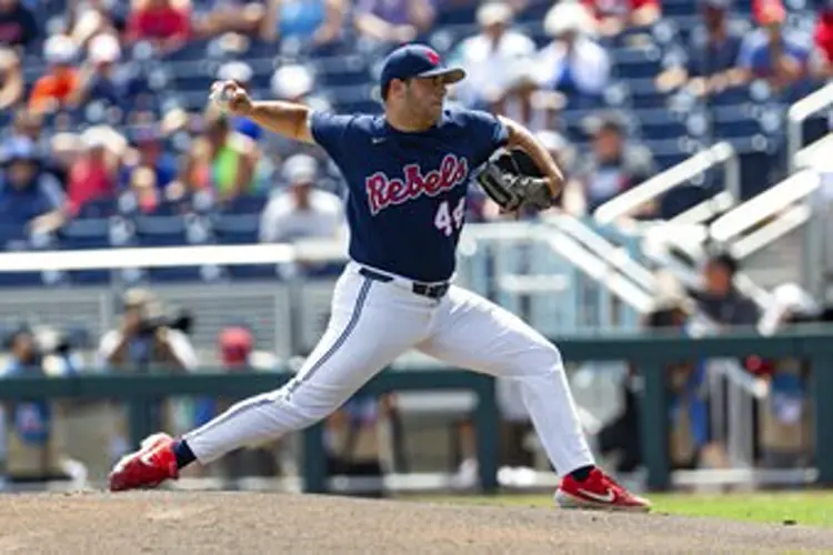 DeLucia shuts out Arkansas, sends Rebels to 1st CWS finals