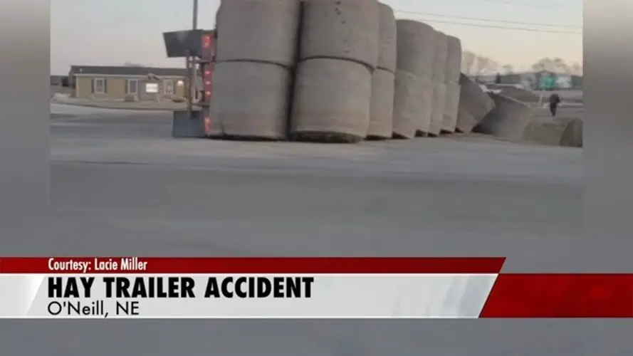 Hay trailer accident in O'Neill Tuesday morning