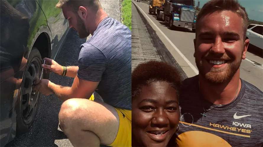 Iowa football player helps Omaha woman get home safely