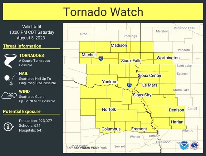 Tornado watch issued for majority of northeast Nebraska