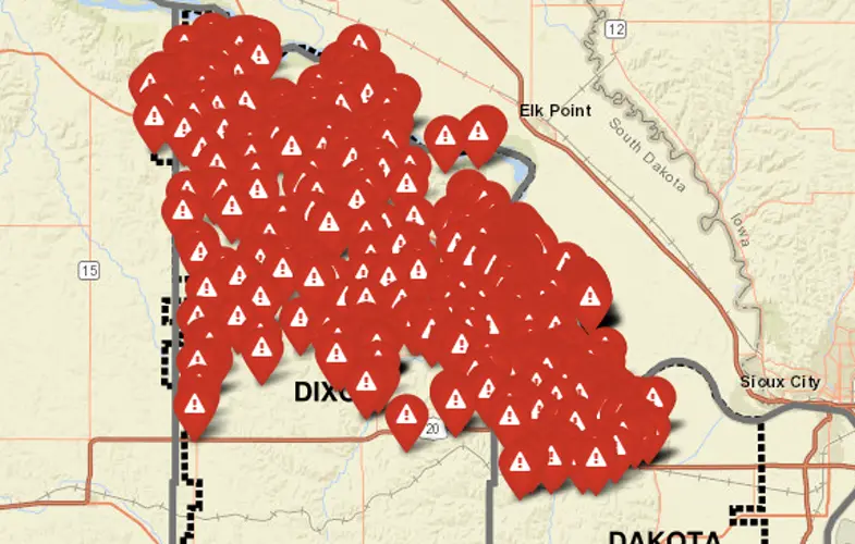 Power outages reported across Dakota, Dixon Counties