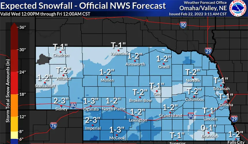 Light snow expected across Nebraska midweek