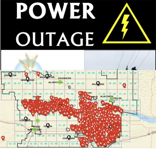 Wheat Belt reports power outages this morning