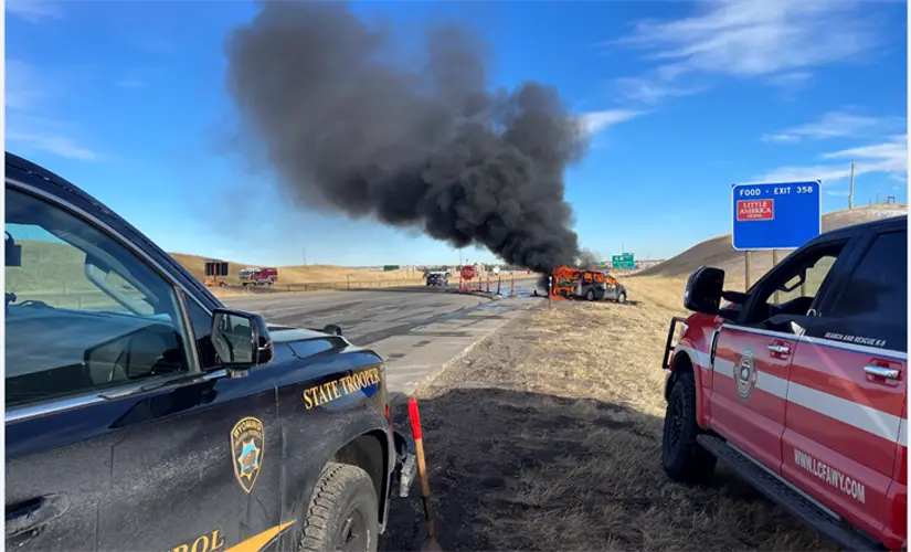 Mechanical malfunction ignites vehicle near Cheyenne