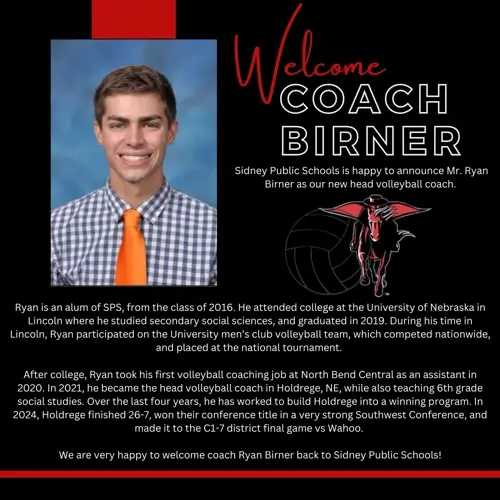 Sidney Public Schools welcomes alum Ryan Birner as new head volleyball coach