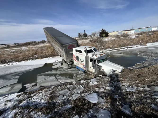 Semi driver rescued after truck slides into irrigation ditch near Sterling