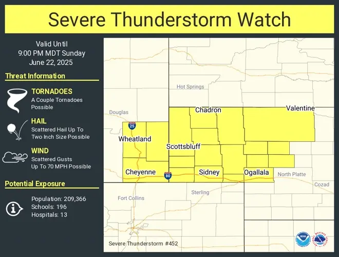 Severe thunderstorm watch issued for Nebraska panhandle and southeastern Wyoming