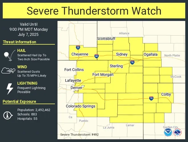 Severe thunderstorm watch issued for western Nebraska, northeast Colorado and southeast Wyoming