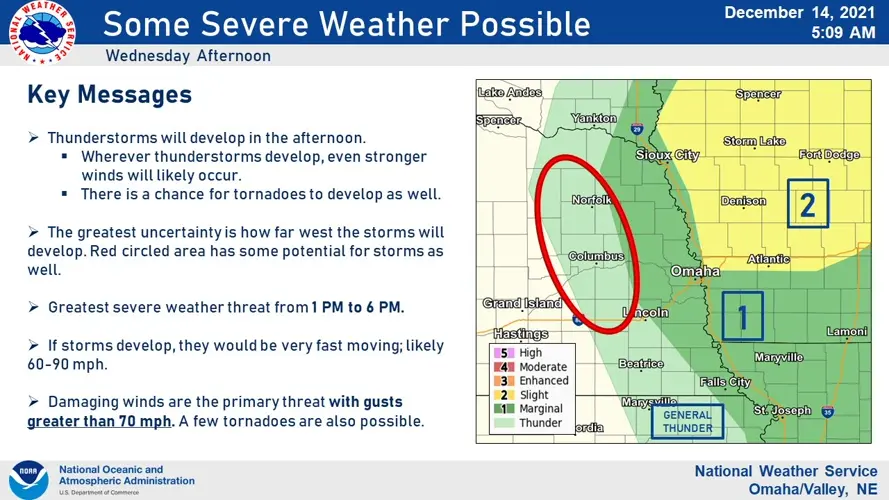 Damaging winds are expected throughout eastern Nebraska Wednesday