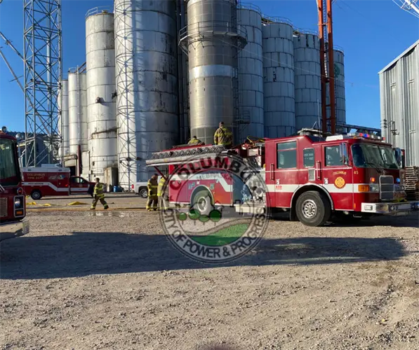 Spontaneous combustion of feed reported as cause of Columbus fire