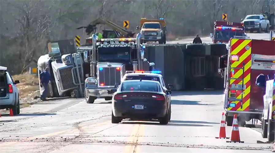 Livestock semi overturns in crash blocking Highway 30 in Washington County